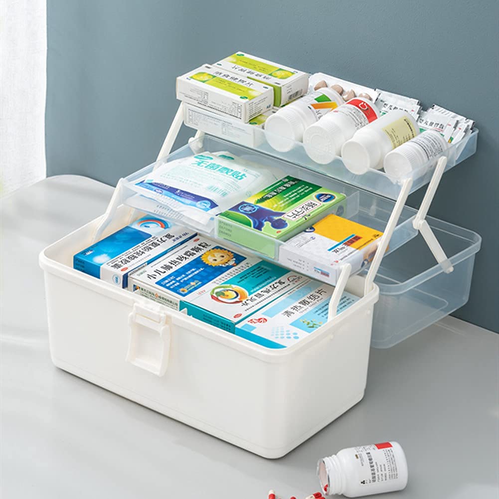 Apteczka pierwszej pomocy Puszka do przechowywania leków w domu Organizator Pudełko z przegródkami Apteczki Białe, s(White,L)