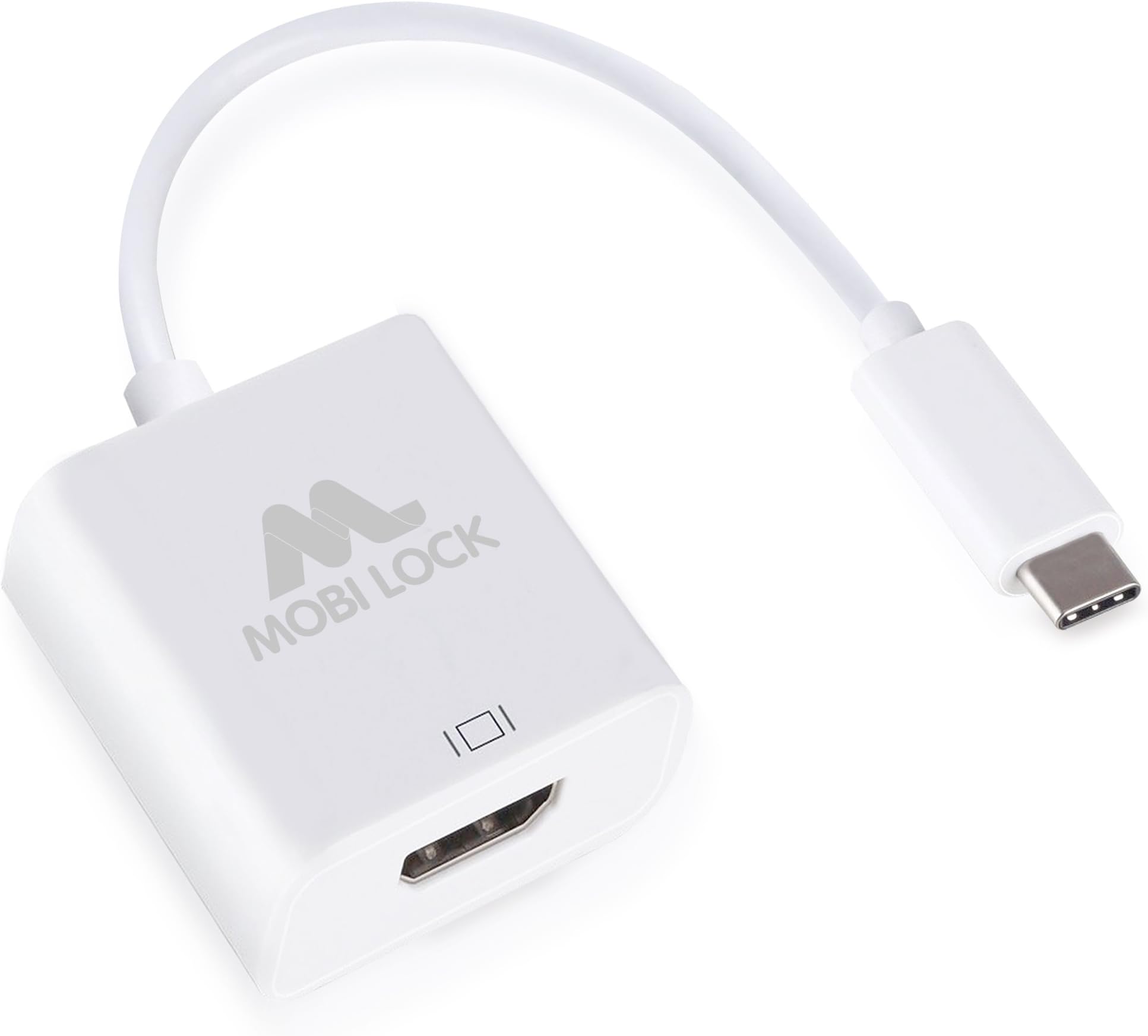 Mobi Lock USB-C (3.1) to HDMI Adapter | Compatible to Mirror Your MacBooks & PCs Screen onto Your Monitor & Projector | 20cm, White Gold-Plated Cable | Does NOT Work with iPhones or iPads (Pack of 1)