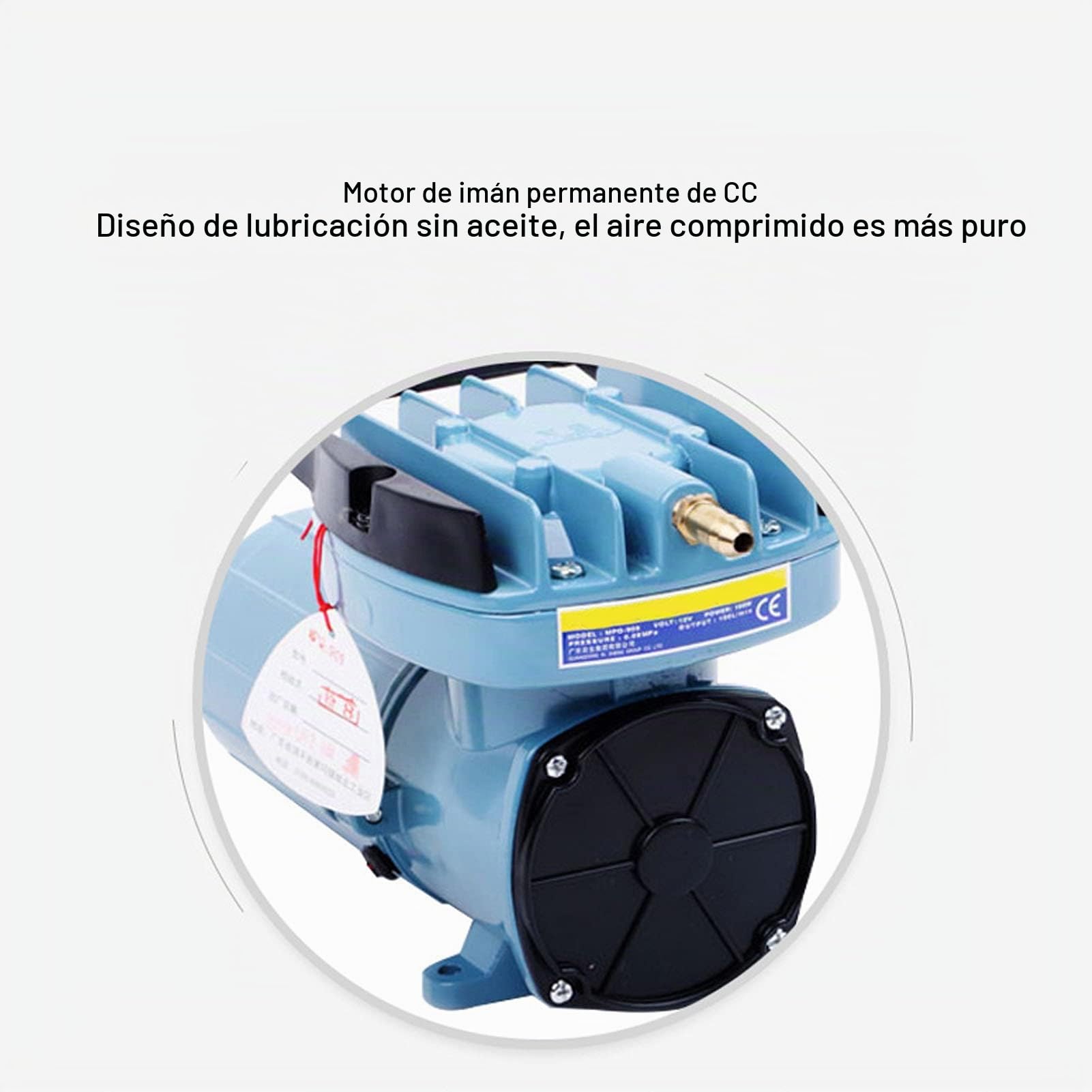 Bomba de Aire para Acuario 12V, Motor CC 18W Caudal 38L/min, Aireador Sin Aceite para Estanques, Oxigenador con Carcasa de Aleación de Aluminio, Uso Estable