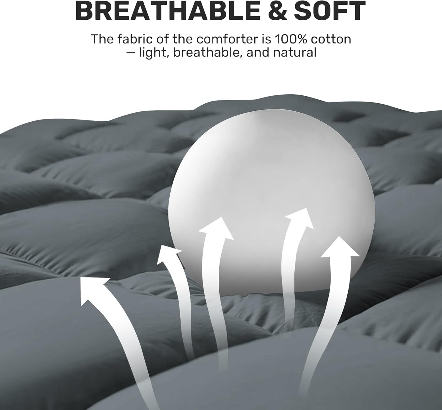 Goose Feather Comforter Queen Size, Duvet Insert All Season Queen, Bed Comforter Quilted Hotel Luxury Fluffy 100% Cotton Duvet Insert with 8 Corner Tabs, 90 x 90 Inch, Grey, Machine Washable - Image 8