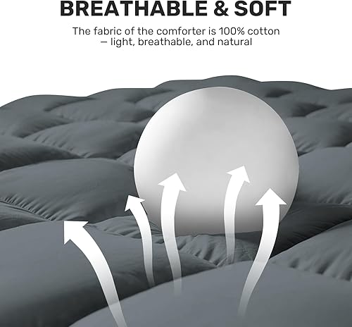Miniatura 7 de Edredón de plumas de ganso tamaño King, inserto de edredón 100% algodón para todas las estaciones, edredón de cama acolchado con 8 lengüetas de