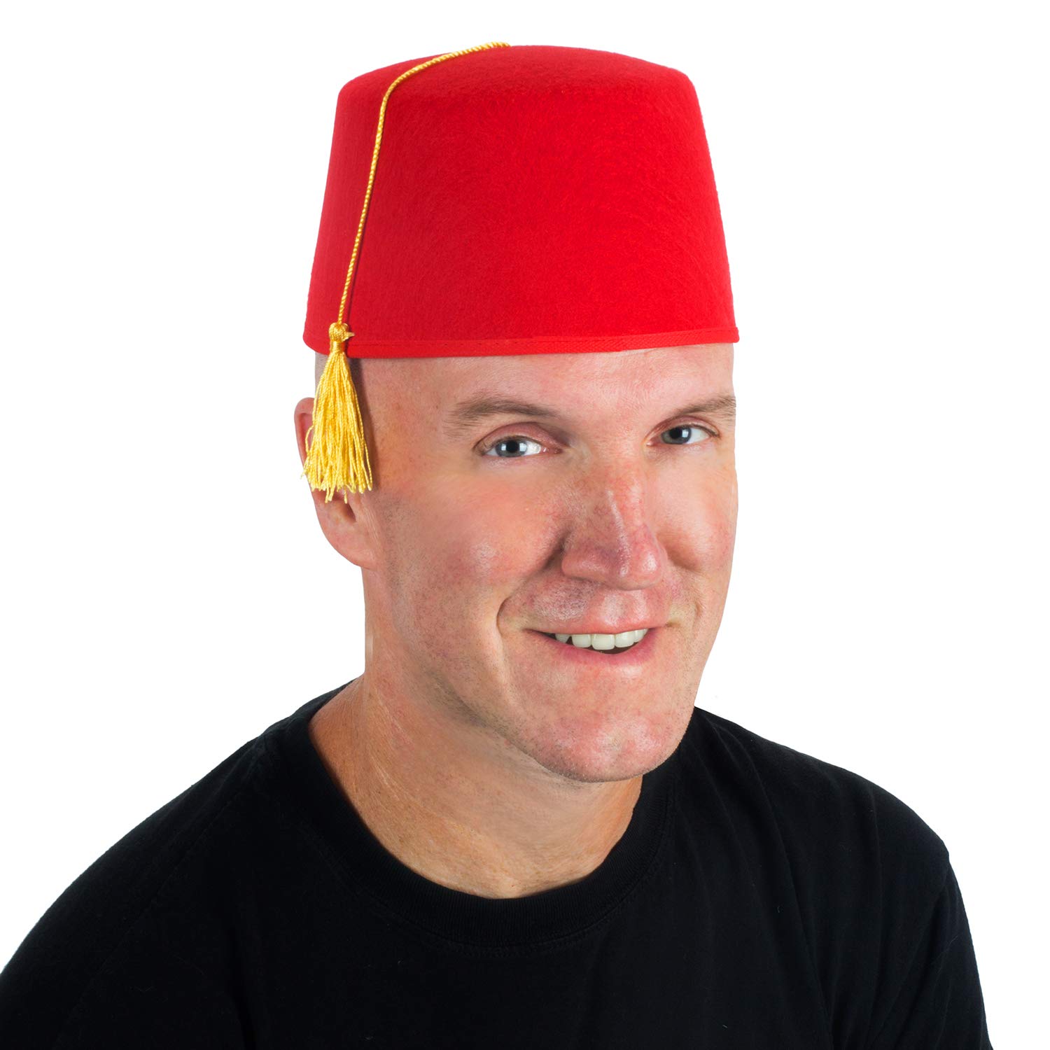 Fez Hat - Red Fez Hat with Gold Tassel 