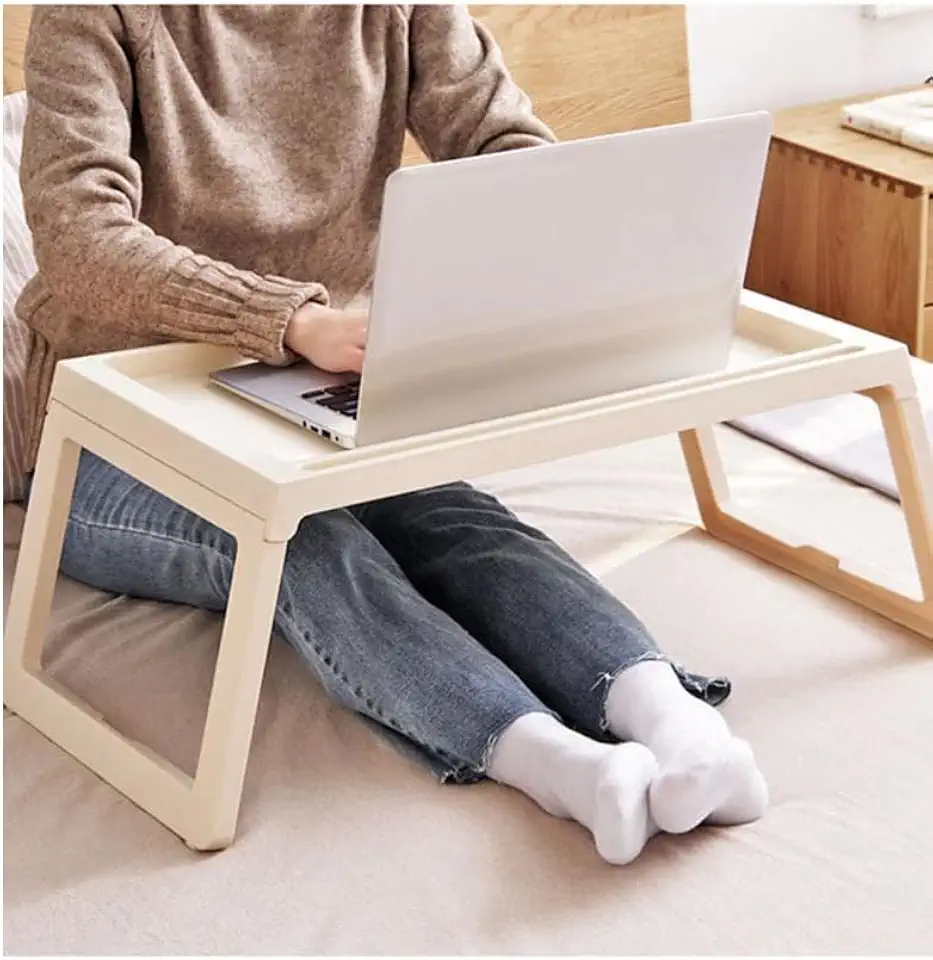 Laptop Desk Plastic Laptop Desk Bed Tray Breakfast Serving Tray Foldable Reading Table (Beige)