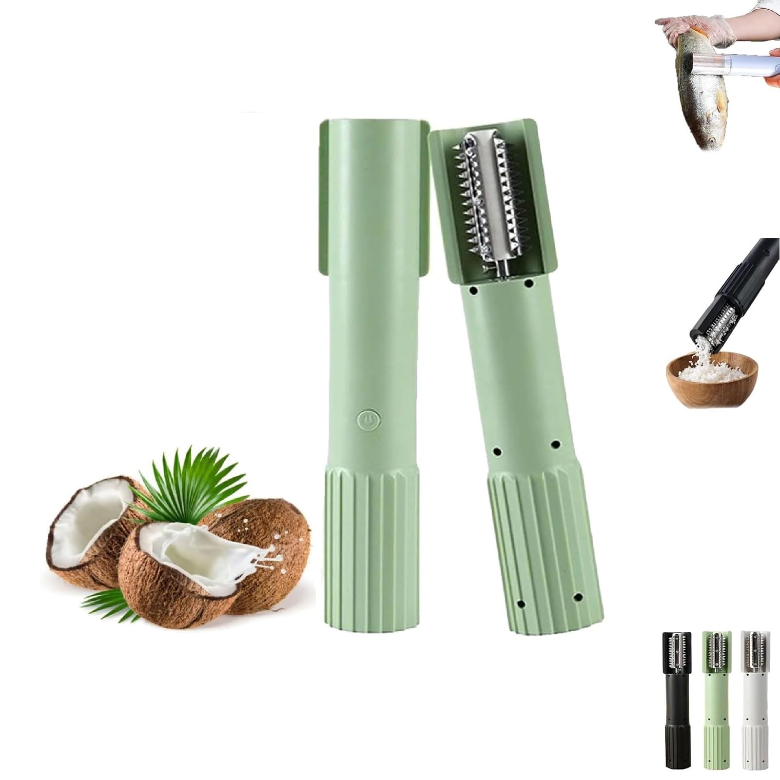 Electric Coconut Grater Machine, Stainless Steel Coconuts Fish Crusher, Handheld Coconut Scraper Peeler Shredder, with Adjustable Speeds, Anti-Splash Rotating Kitchen Grater (Green)
