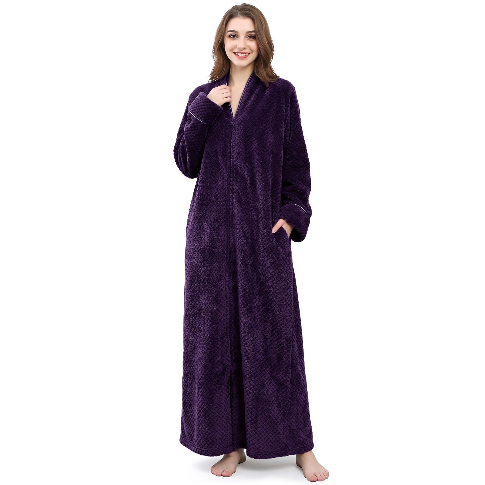 Vestaglia Donna Lunga con Zip: Calda Invierno Accappatoio