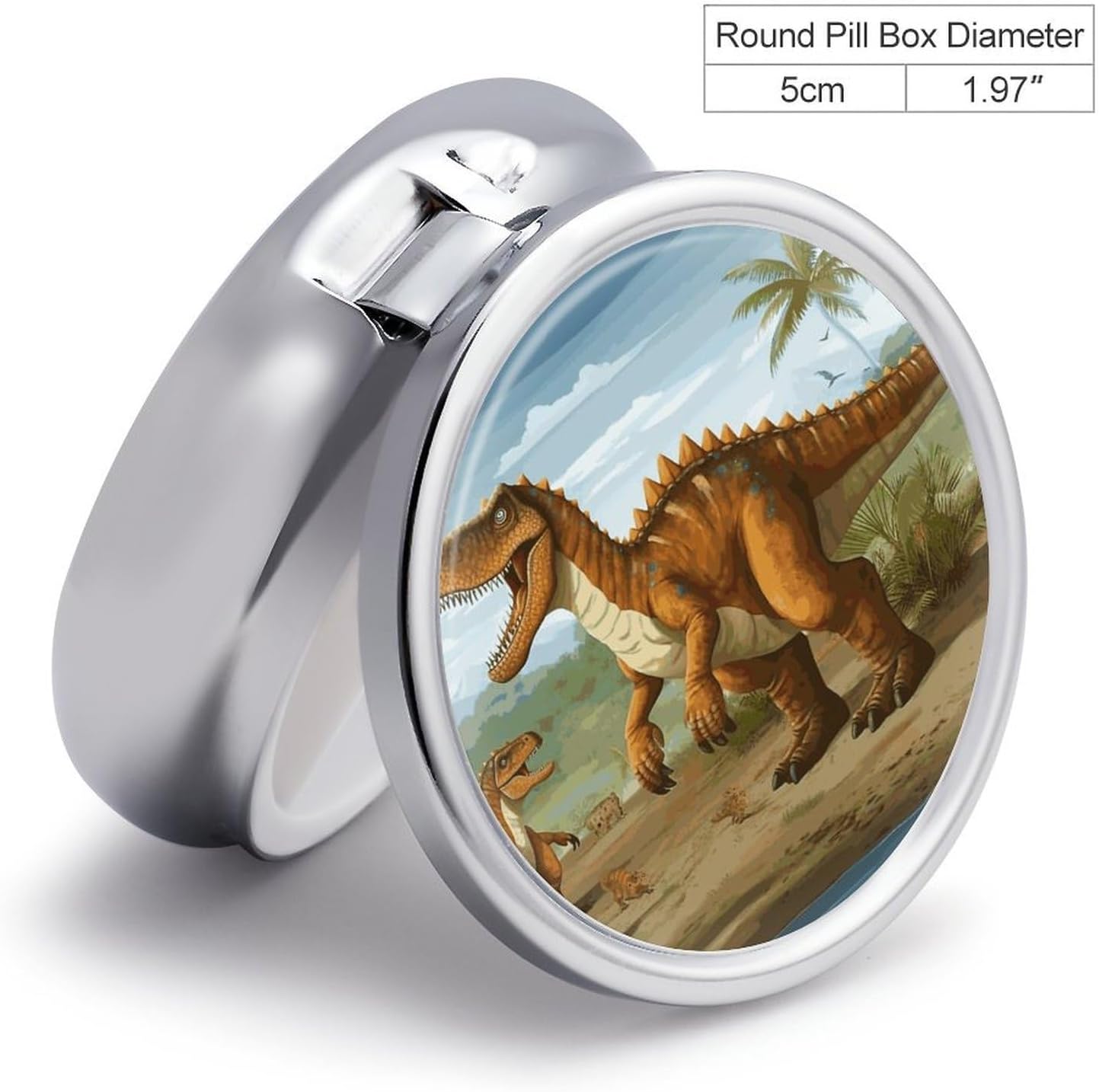 Round Silver Pill Box Small Pill Case for Purse and Pocket 3 Compartment image 2