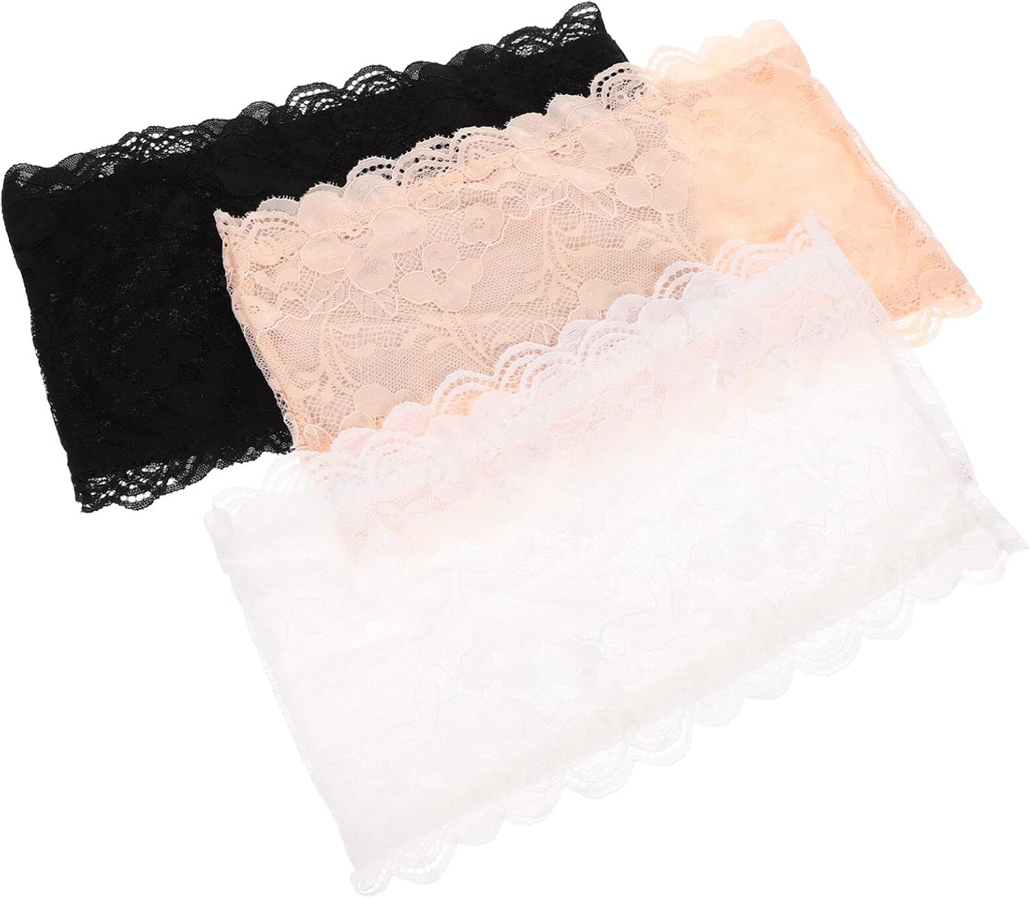 3PCS Strapless Bandeau Bra, Womens Bandeau Bra Non Padded Floral Lace Wireless Strapless Stretchy Tube Lace Chest Tube Tops for Women (S)