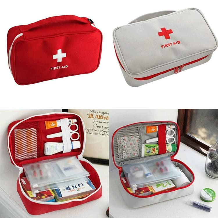 Image of Portable First Aid Bag Medical Carrying Handbag with Compartment Empty Zipper Emergency Pouch for Home Travel Camp Hiking Small Medicine Packet Organizer Kit with Handle Survival Storage Case 1 Pack