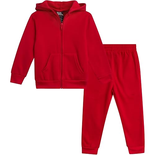 Boys' Active Sweatsuit - 2 Piece Fleece Zip Hoodie Sweatshirt and Sweatpants - Basic Solid Jogger Pants Set (2T-7)