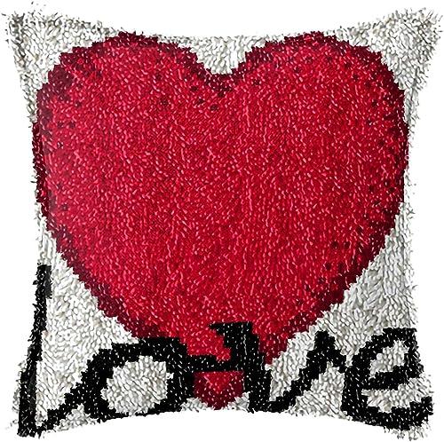 Image of ZFFLYH Love Latch Hook Pillow Kits for Adults Beginners Pre-Printed Cushion | Home Sofa Cushion Cover Preprinted Canvas Crochet Yarn Kits Needlework Crafts Festival Gift for Adults Beginner 17X17 Inch