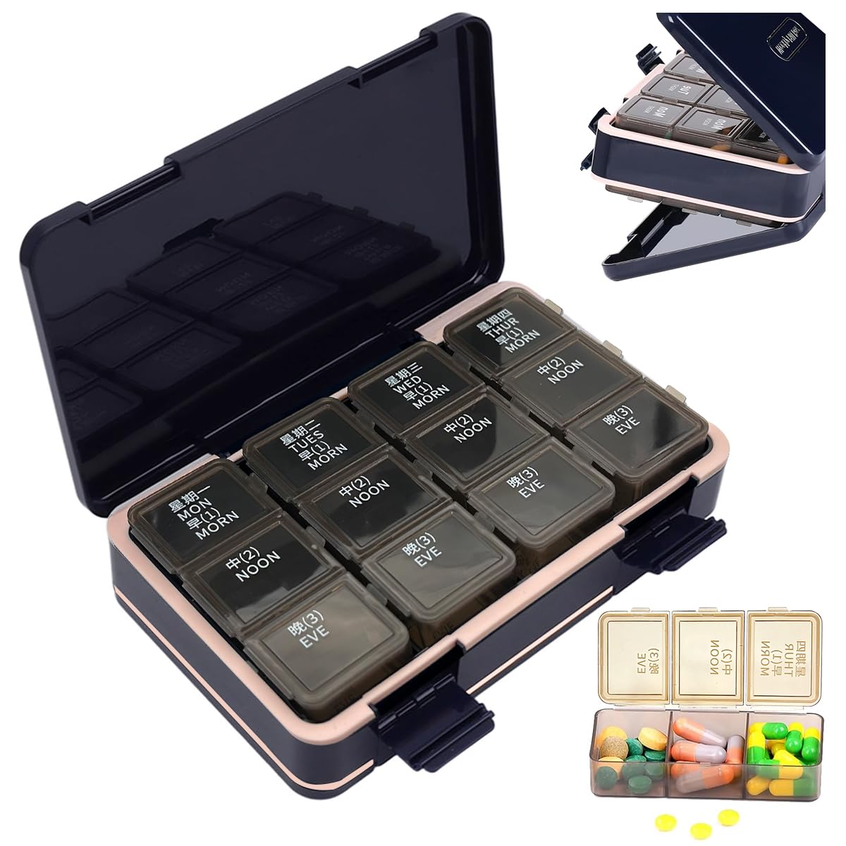 HANNEA® Pill Organizer 3 Times A Day, Weekly Pill Box Medicine Organizer Box with Separate Compartment, Travel Pill Cases Portable for Pills Vitamin Fish Oil Supplements-image-33