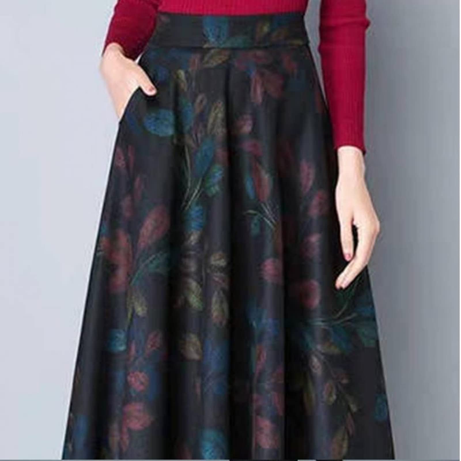 Falda larga de oficina, falda elegante, cálida, versátil, de cintura alta, acampanada, maxi, color, 44