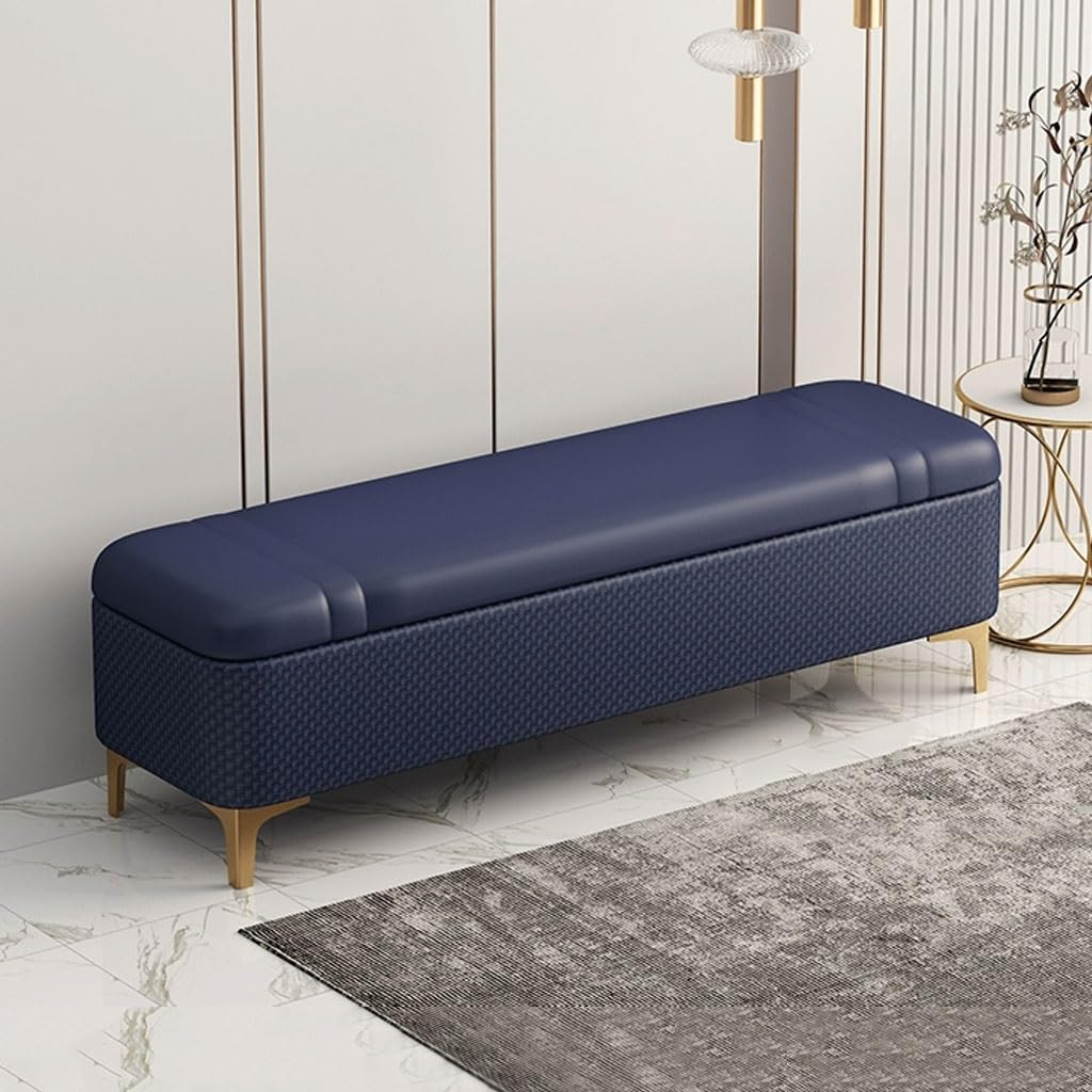 Banc de rangement en cuir raffiné et piètement métallique moderne