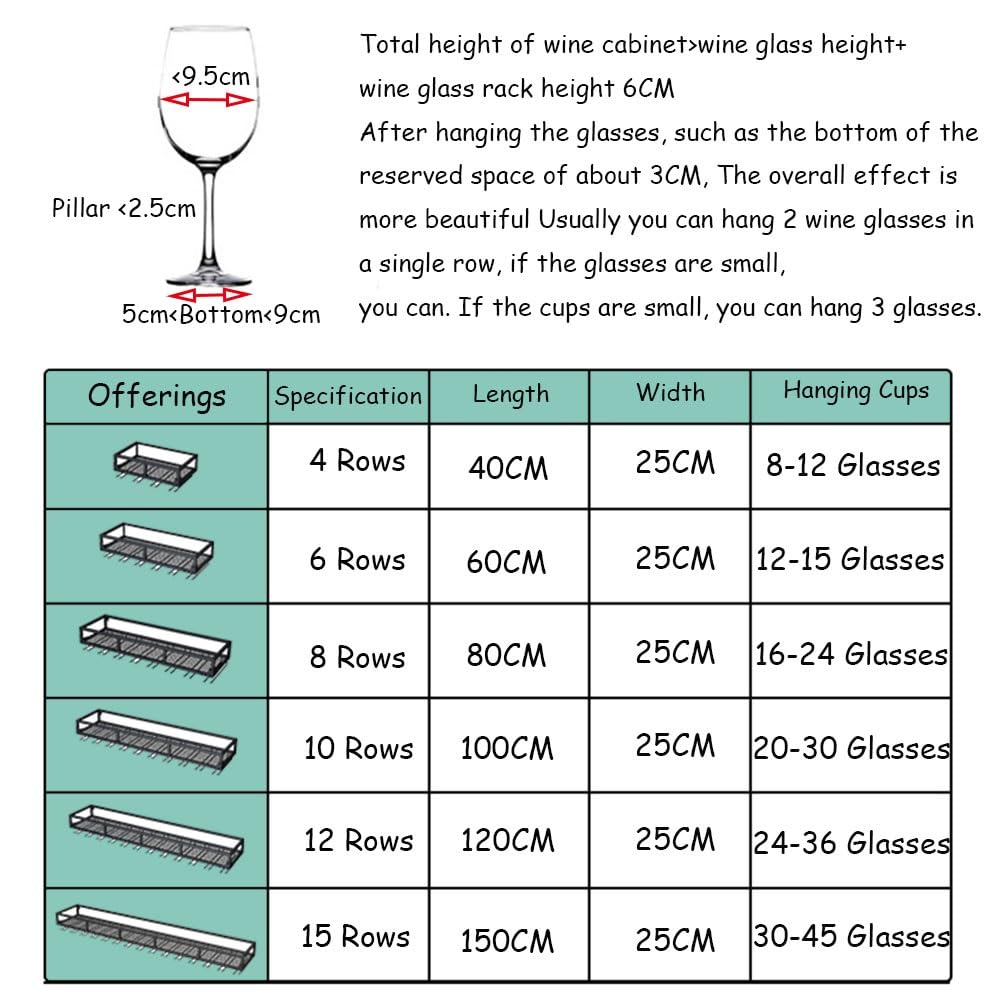 Soporte de Copas de Vino de Metal for Colgar en Pared, Estante for Copas de Vino Bajo el Mueble, for Casa, Bar, Comedor, Cocina(Zwart,80x25cm)
