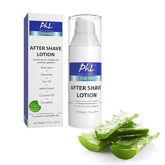 PHL Naturals Unscented Aftershave for Men Fragrance-Free, Alcohol-Free After Shave Lotion for Sensitive Skin Soothes, Prevents Razor Burn, Moisturizes 1.75 oz