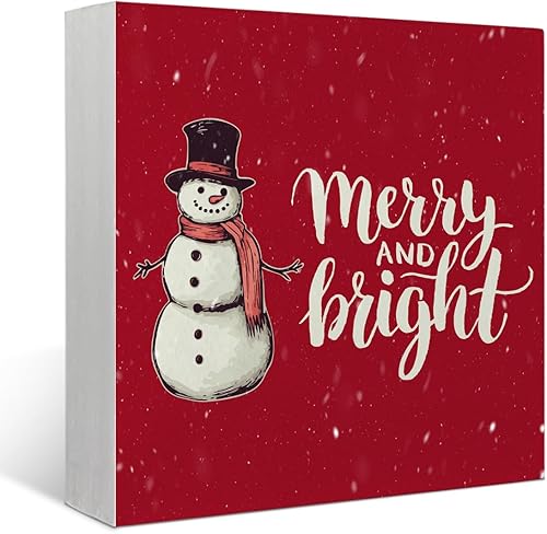 Mtrgdn Decoración navideña de muñeco de nieve, decoraciones navideñas para interiores, decoración de Navidad para mesa, caja de madera, decoración