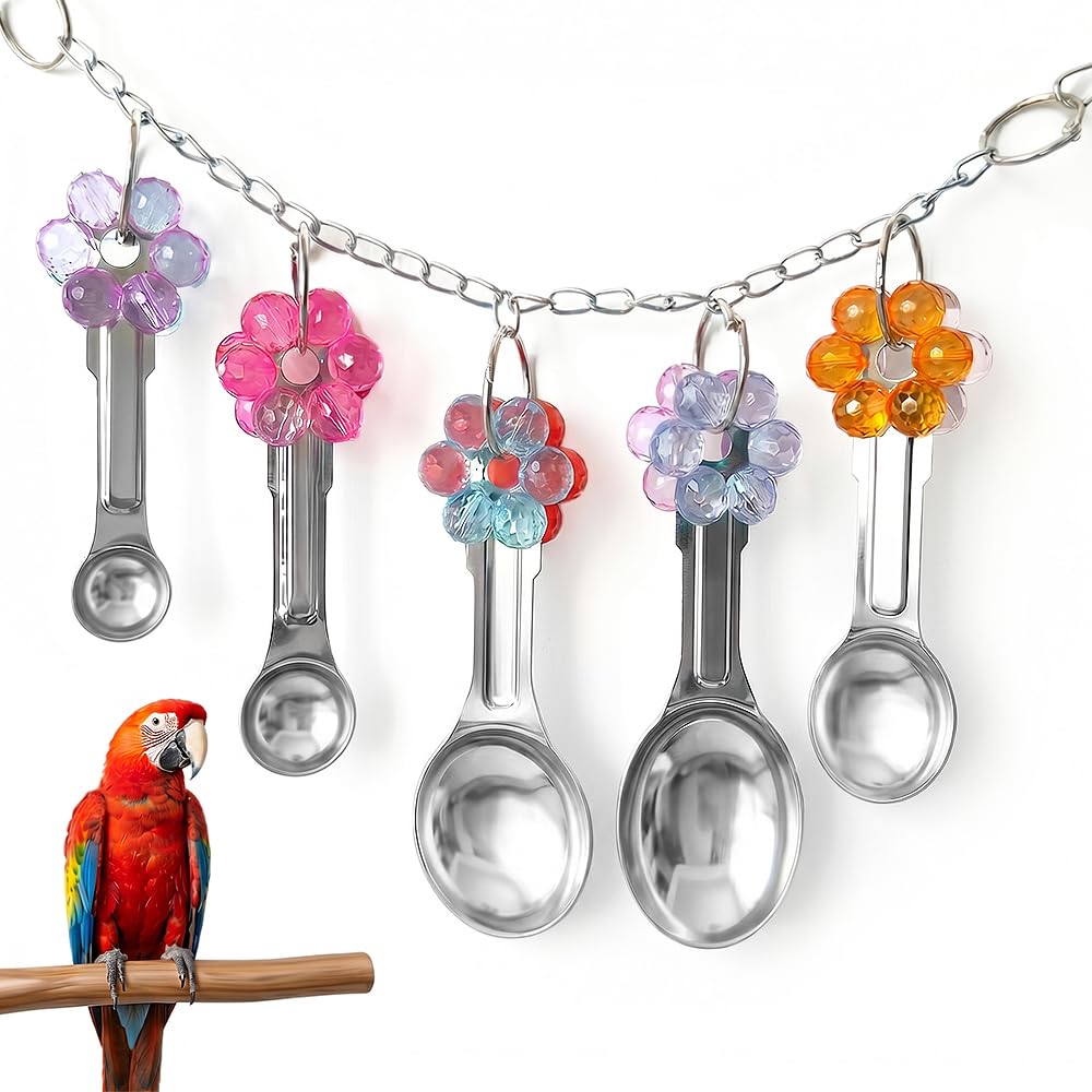 Jdbefuy Stainless Steel Bird Bell Toy with Hanging Spoons, Heavy Duty Cage Mirror