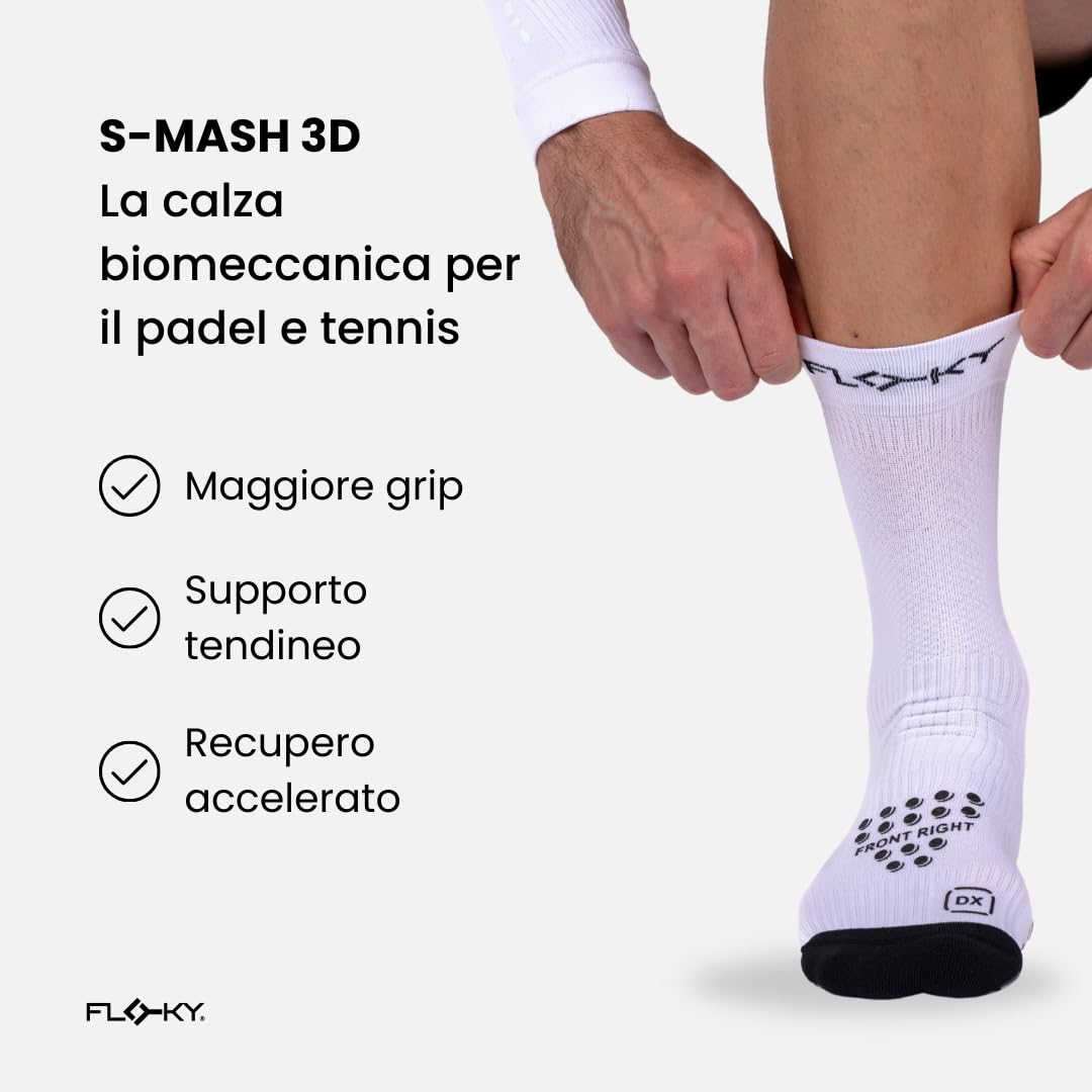 FLOKY S-Mash 3D Calcetines Padel Biomecánicos Calcetín Tenis y Padel Antideslizante Tobillo Estabilizado Protector del tendón de Aquiles Soporte de Plantilla para Comodidad y Recuperación