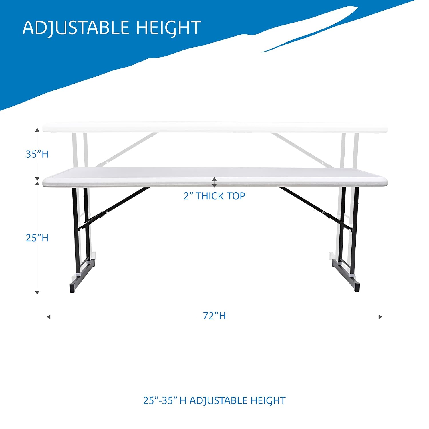 Iceberg IndestrucTable Classic Adjustable Height Folding Table, Adjustable Height, Platinum Granite, 30” W x 72” L