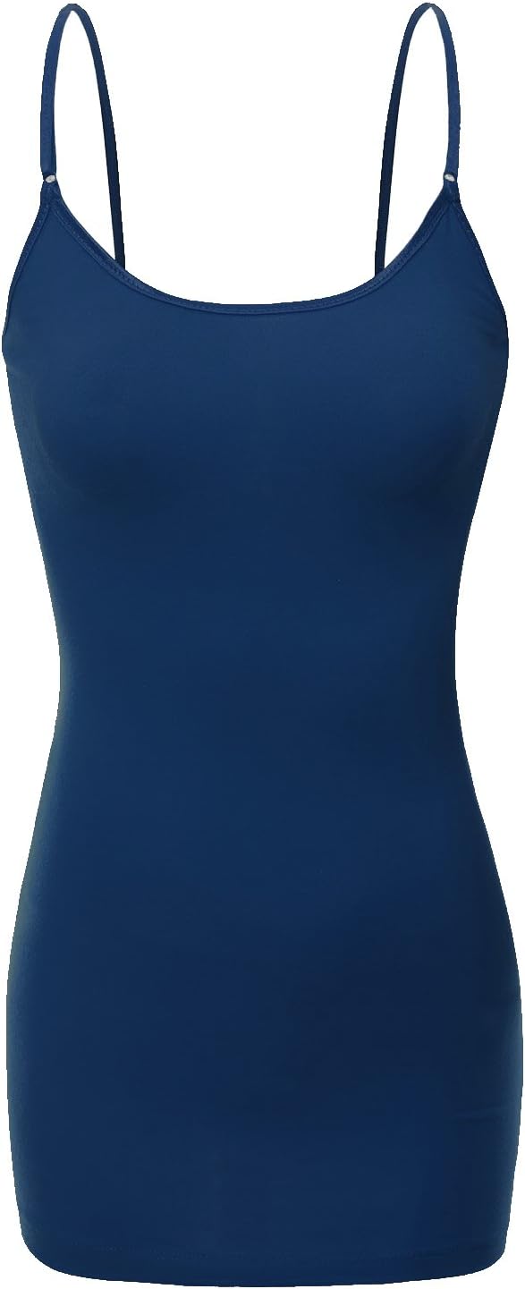 Women's Ladies Adjustable Spaghetti Strap Basic Long Cami Tunic Tank Top