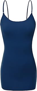 Women's Ladies Adjustable Spaghetti Strap Basic Long Cami Tunic Tank Top