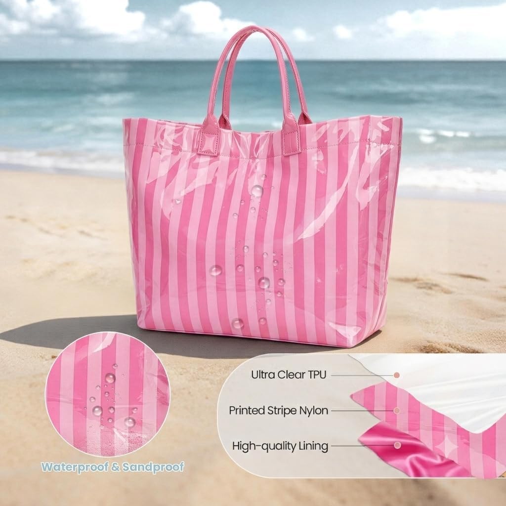 Lushandy PVC Tote Bag for Women Jelly Beach Bag Top Handle Hobo Handbag