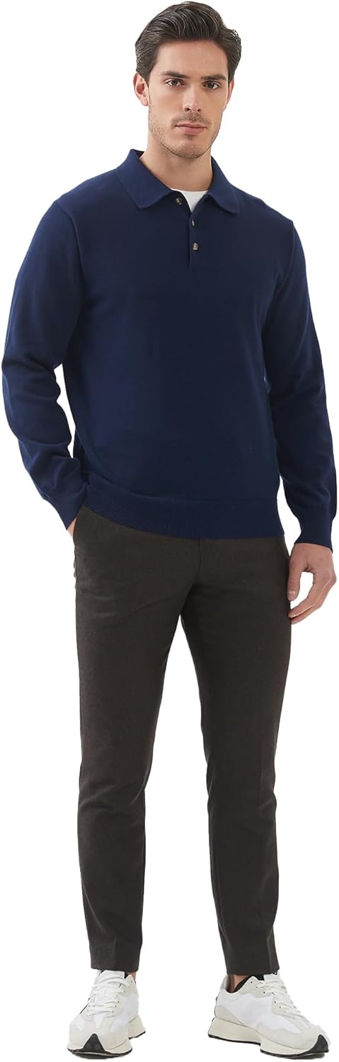 Kallspin Men's Cotton Knit Polo Sweater Classic Casual Long Sleeve Collared Pullover Sweater - Image 8