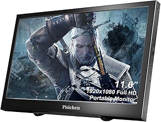 Pisichen Moniteur portable 11,6 pouces - Écran IPS - Écran portable ultra fin - Boîtier en métal noir - Haut-parleur intég...