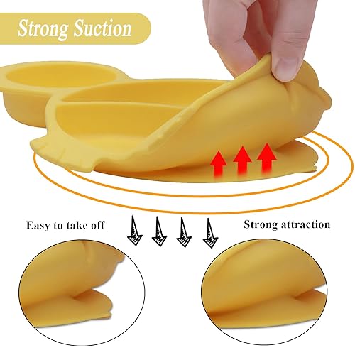 Vista 29 de Juego de alimentación de silicona, suministros de destete LED para bebés, juego de platos y tazones de succión para niños pequeños con cucharas