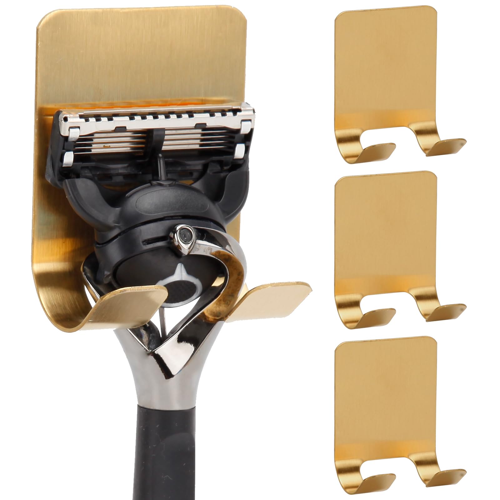 Self Adhesive Hooks Waterproof Razor Holder in Inside Shower 4 Pack, Metal Heavy Duty Utility Storage Hook.Towel. Loofah Holder for Wall.Hanger Hooks for Bathroom or Kitchen Organisation. Gold