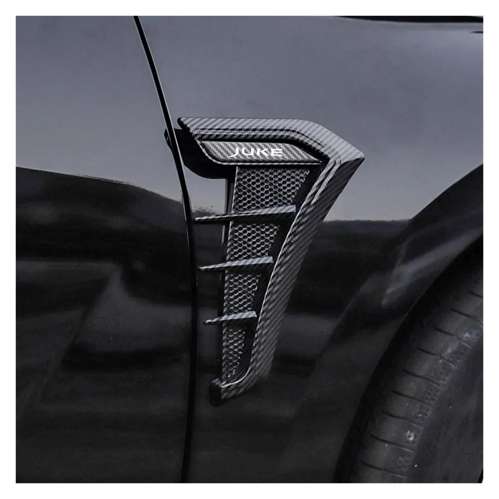 Boczne nawiewy błotnika Przepływ powietrza Otwór wlotowy Naklejka na maskownicę, pasuje do Nissan Juke osłony wylotów powietrza w zderzaku bocznym(Carbon fiber)