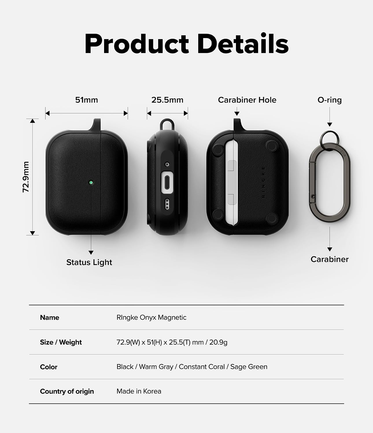 Ringke Onyx Magnetic for AirPods Pro 3 Case [Compatible with MagSafe] Oil & Dirt Resistant Feels Good in The Hand Non-Slip Lightweight Cover with Carabiner - Black