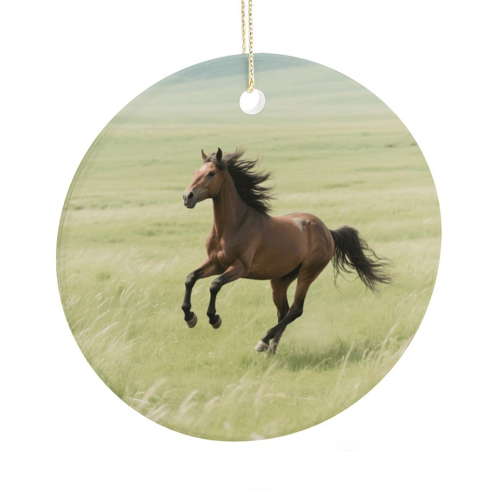 Fekiloot Style Horse Christmas Ornaments 2.9 Inch Round Ceramic Ornament Keepsake Thank You Gifts For Office, Room, Home - Holiday Present Ideas