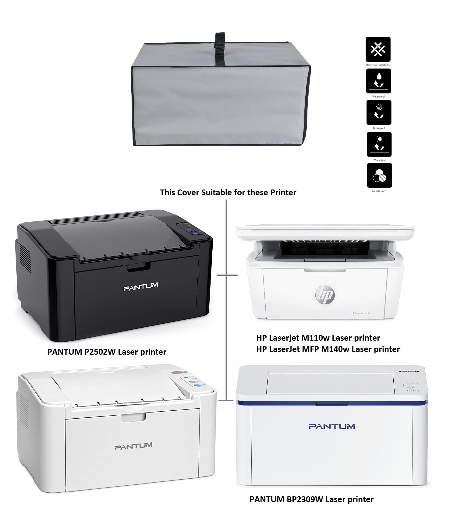 Copertura antipolvere antistatica impermeabile per stampante laser HP LaserJet MFP M140w/M110w Wireless/PANTUM P2502W/BP2309W (grigio argento)