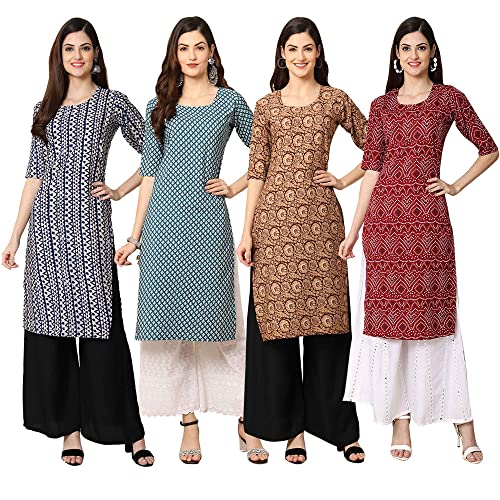 Image of Pinkmint Women's Crepe Digital Print Straight Kurta [Pack of 4] (CCV-334-338-339-335)