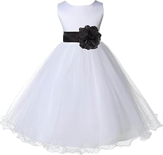 Wedding Pageant White Flower Girl Rattail Edge Tulle Dress - Buy now