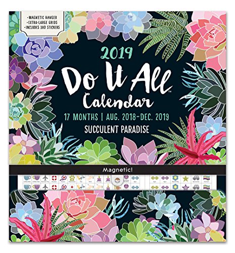 Orange Circle Studio 2019 Do It All Magnetic Wall Calendar, August 2018 - December 2019, Succulent Paradise