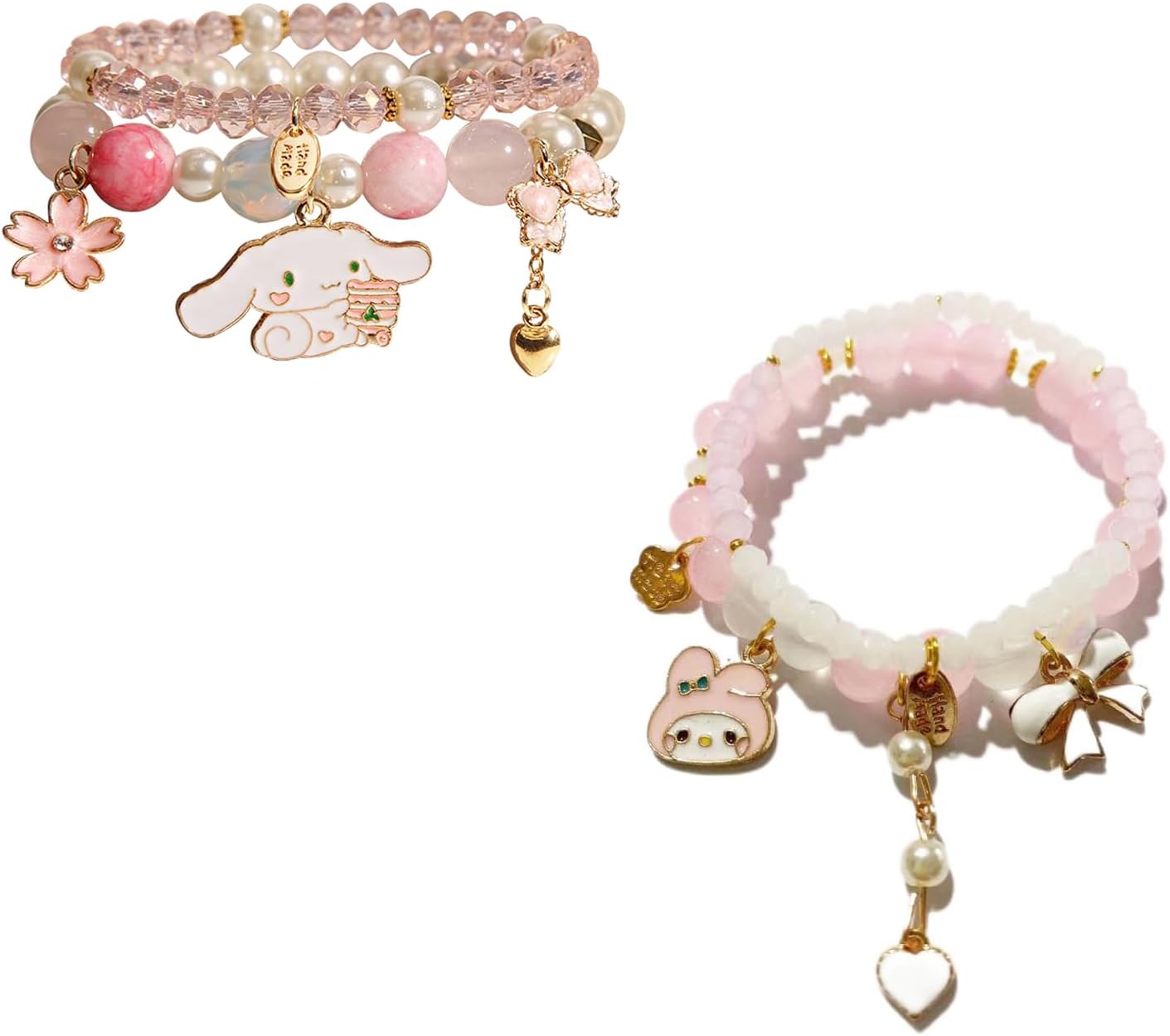 INENIMARTJ Matching Bracelets Set Pink Crystal Beads Bracelet Cute Cartoon Elastic Beaded Pearl Bracelets Jewelry Christmas Stocking Stuffers for Women Friendship Bracelet