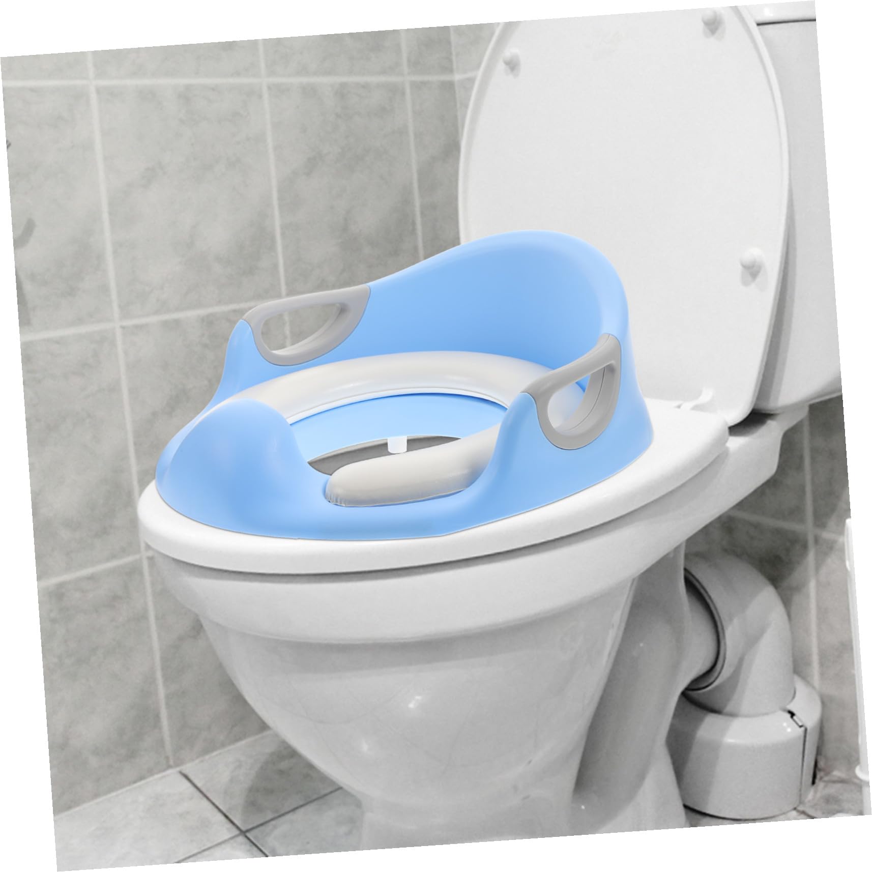 Asiento de Inodoro Infantil Azul Pu para Entrenamiento Asas | Antideslizante, Almohadillas de Apoyo, Tamaño Grande, Fácil de Agarrar, para Niños y Bebés