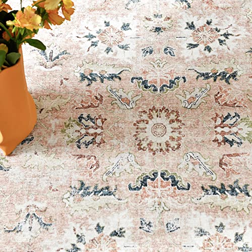 Collact Runner Rug 2X5 Area Rug Persian Rug Vintage Distressed Blush Pink Entrance Chenille Thin Rug Floral Print Carpet Non Slip Boho Farmhouse Kitchen Living Room Bedroom Dining Room #TOP1