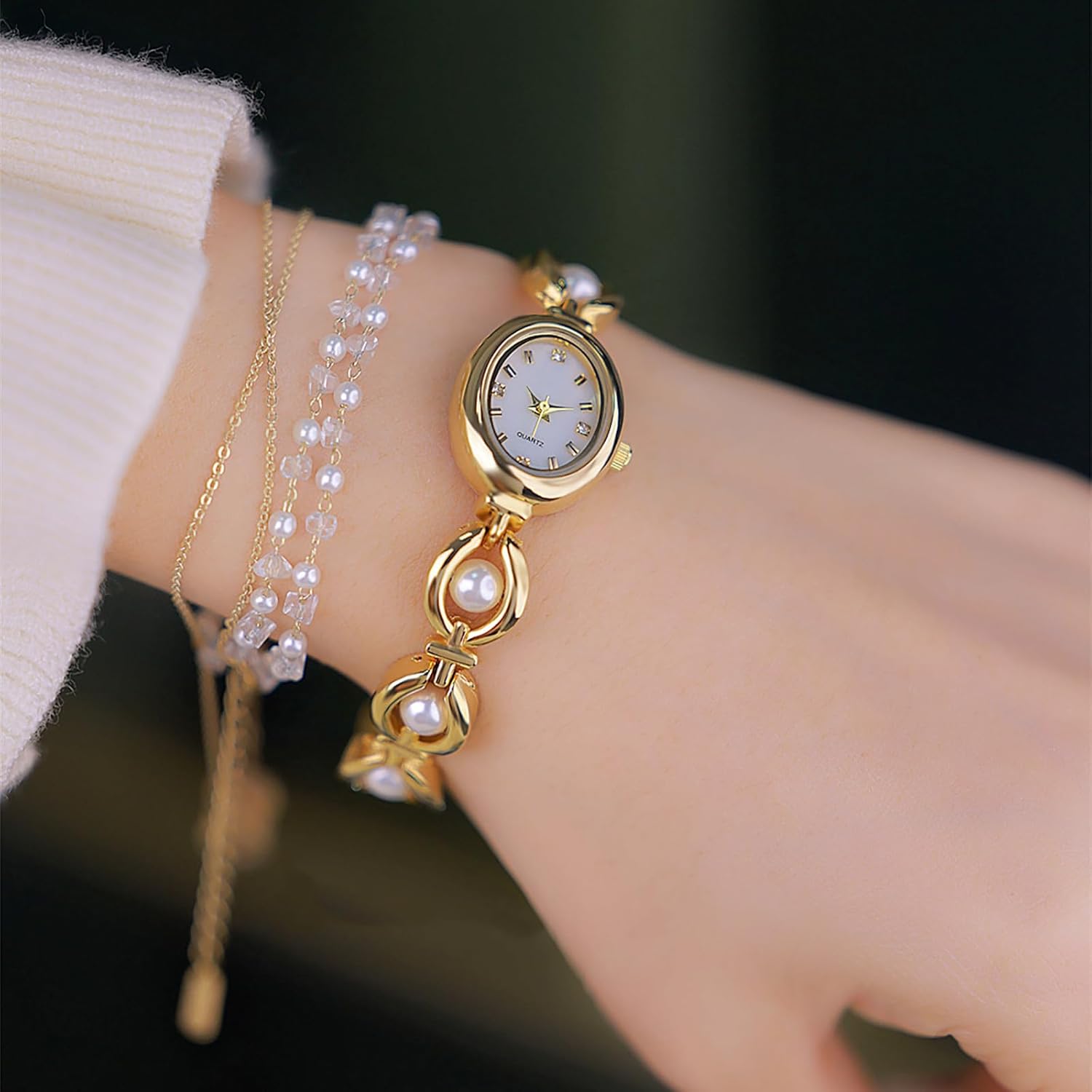 BESTKANG Elegant Women's Gold Vintage Bracelet Watch - Oval Dial Quartz Dress Watch - Waterproof Fashion Wristwatch for Women - Image 3