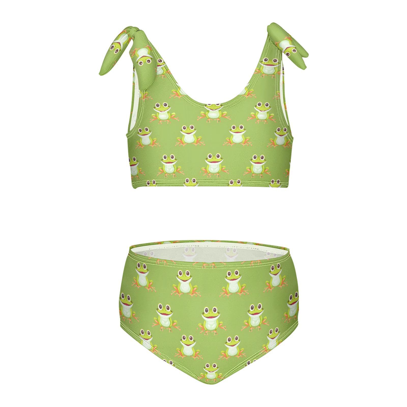 Cute Frogs Girls Two Piece Tankini Swimsuits Summer Bathing Suit Beach Swimwear Set, 5-6T Multicoloured