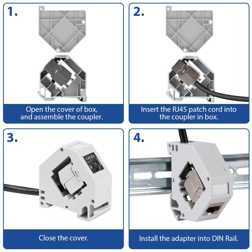 4 Modules Keystone Cat 6A + 4 Adaptateur Rail DIN Support Keystones, Adaptateur de Rail DIN Standard 35 mm pour Module Keystone Réseau Cat6a Cat6 Cat5e, Connecteur Blindé avec Support