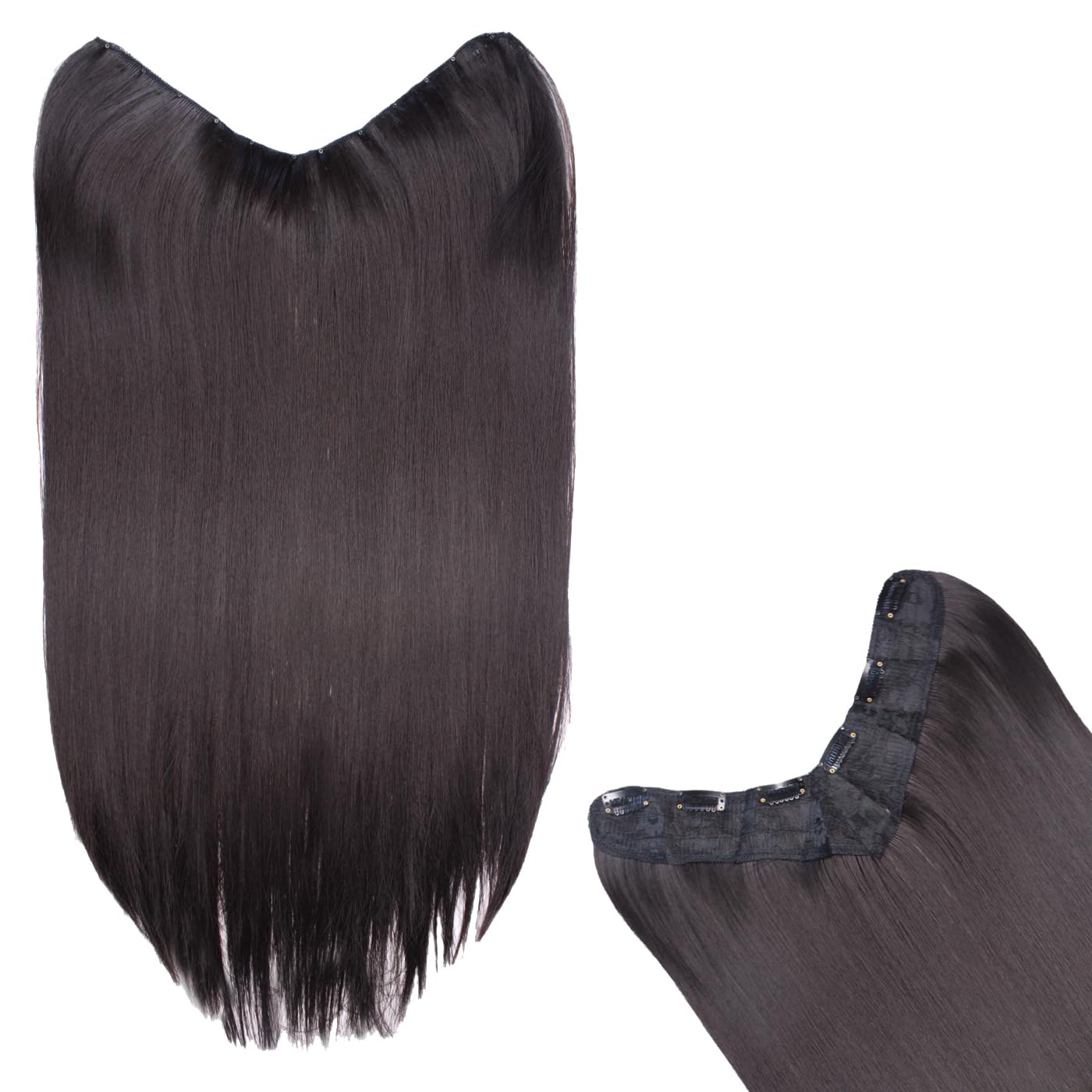 Fully 6 Clips V Shape Hair Extension for Women and Girls | Synthetic Long Straight Hair Extension for Women to Increase Instant Hair Length (Brown)-image-31