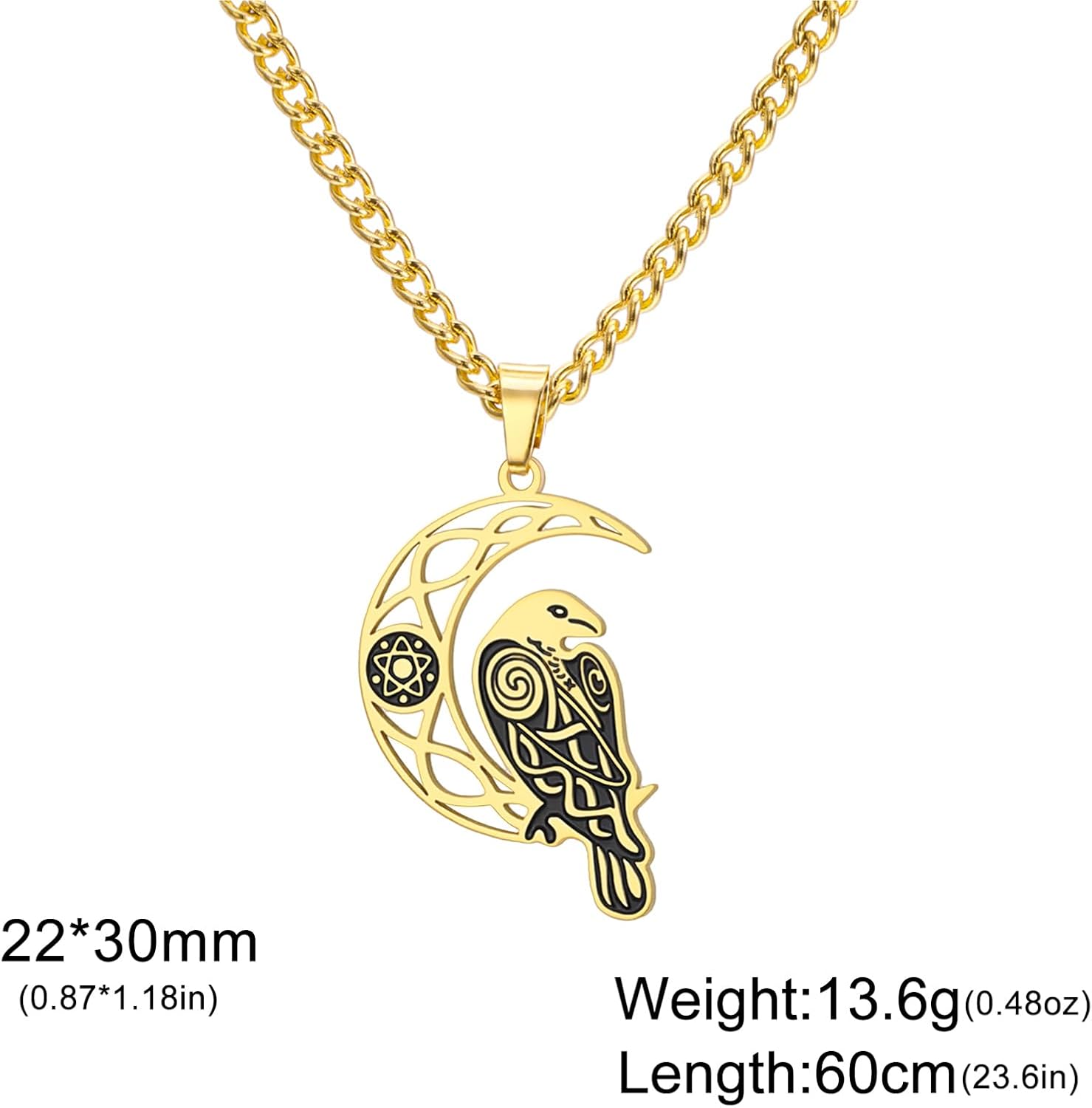 VASSAGO Viking Raven Necklace for Women Men Stainless Steel Crescent Moon Necklace Odin Raven Pendant Amulet Jewelry Gift - Image 6