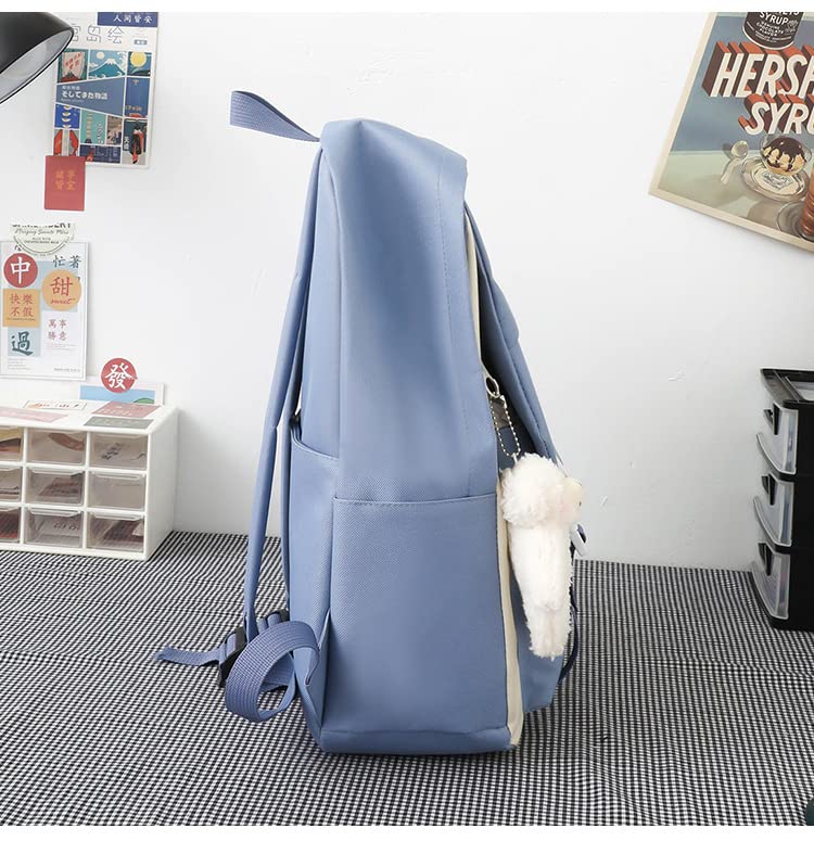 Sac à dos Kawaii 5 pièces - Sac à dos mignon avec pendentifs Kawaii et épingles - Accessoires pour adolescentes et filles - Sac à dos esthétique mignon, bleu