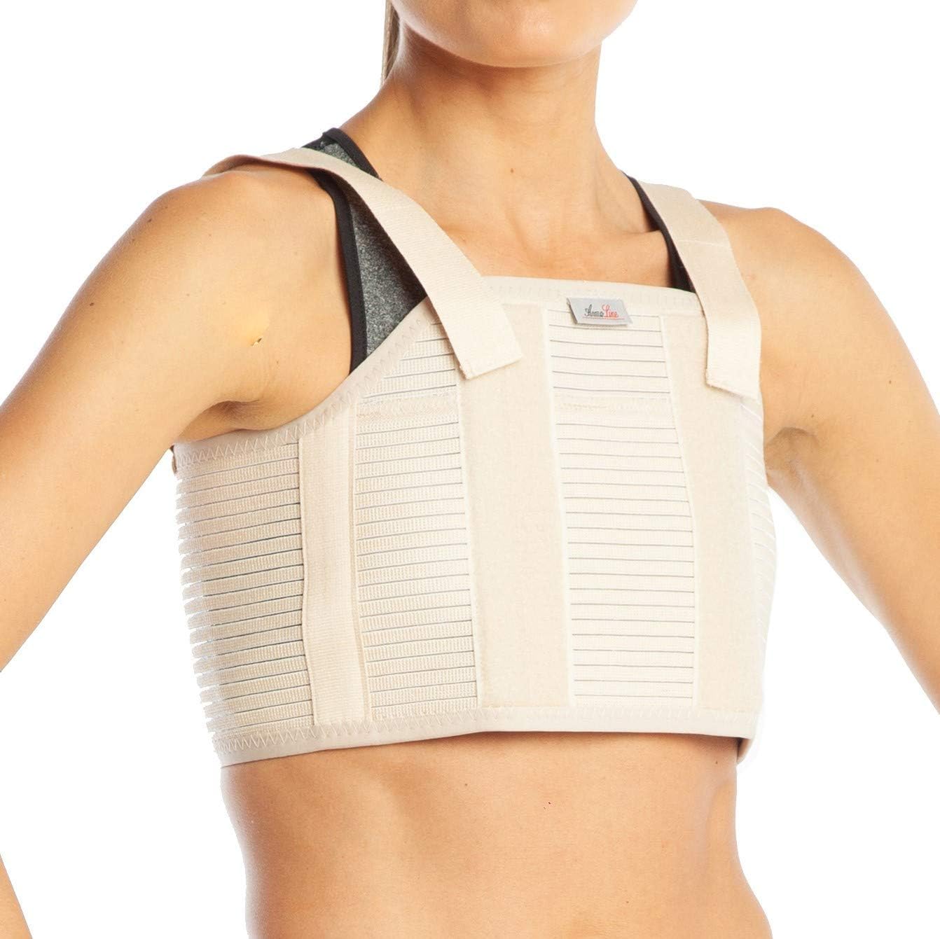 ArmoLine Chest Sternum Brace Protector Support Adjustable Belt Shoulder Posture Corrector Back Vest Body for Men Women Around Ribs (XL, Beige)