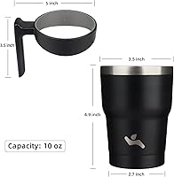 Vista 4 de 10 oz Tumbler with Handle and 2 Straw 2 Lid, Insulated Water Bottle Stainless Steel Vacuum Cup Reusable Travel Mug,Black