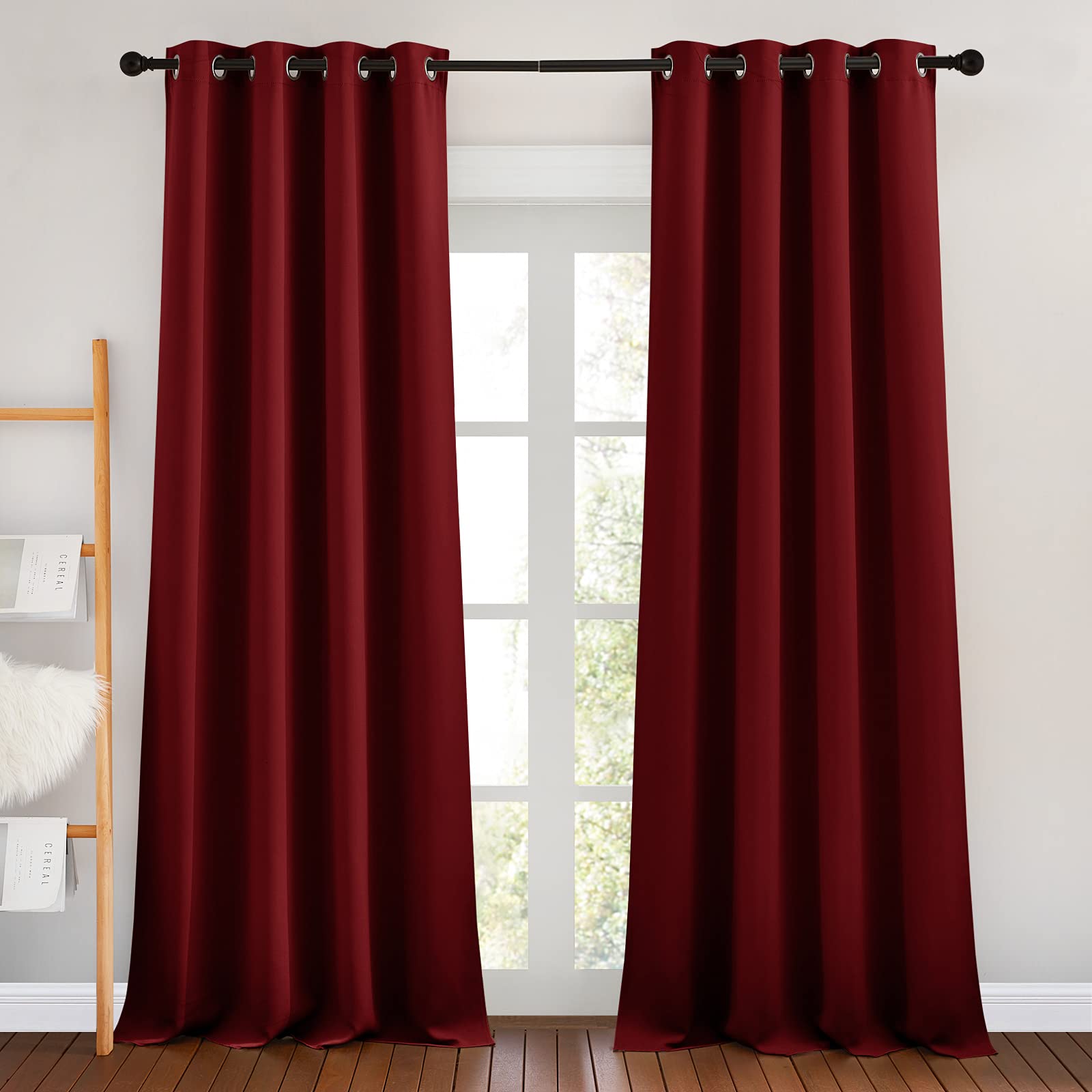 NICETOWN Blackout Curtain Panel Grommet - Home Decorations Thermal Insulated Solid Grommet Top Blackout Living Room Panels/Drapes for Gift (Burgundy