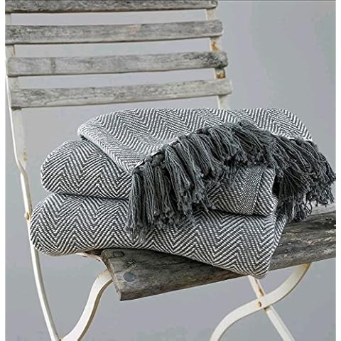 COUNTRY CLUB Como Grey Cotton Throw Blanket Cover
